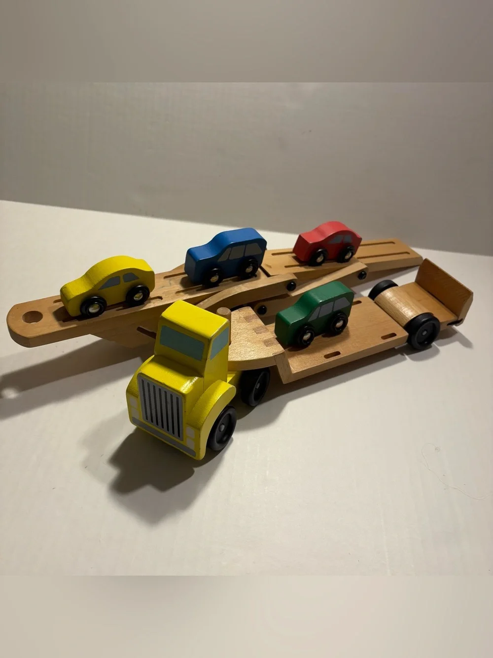 Melissa & Doug Flatbed Trailer, Double Trailer and Wooden Vehicle Set (7 pc)